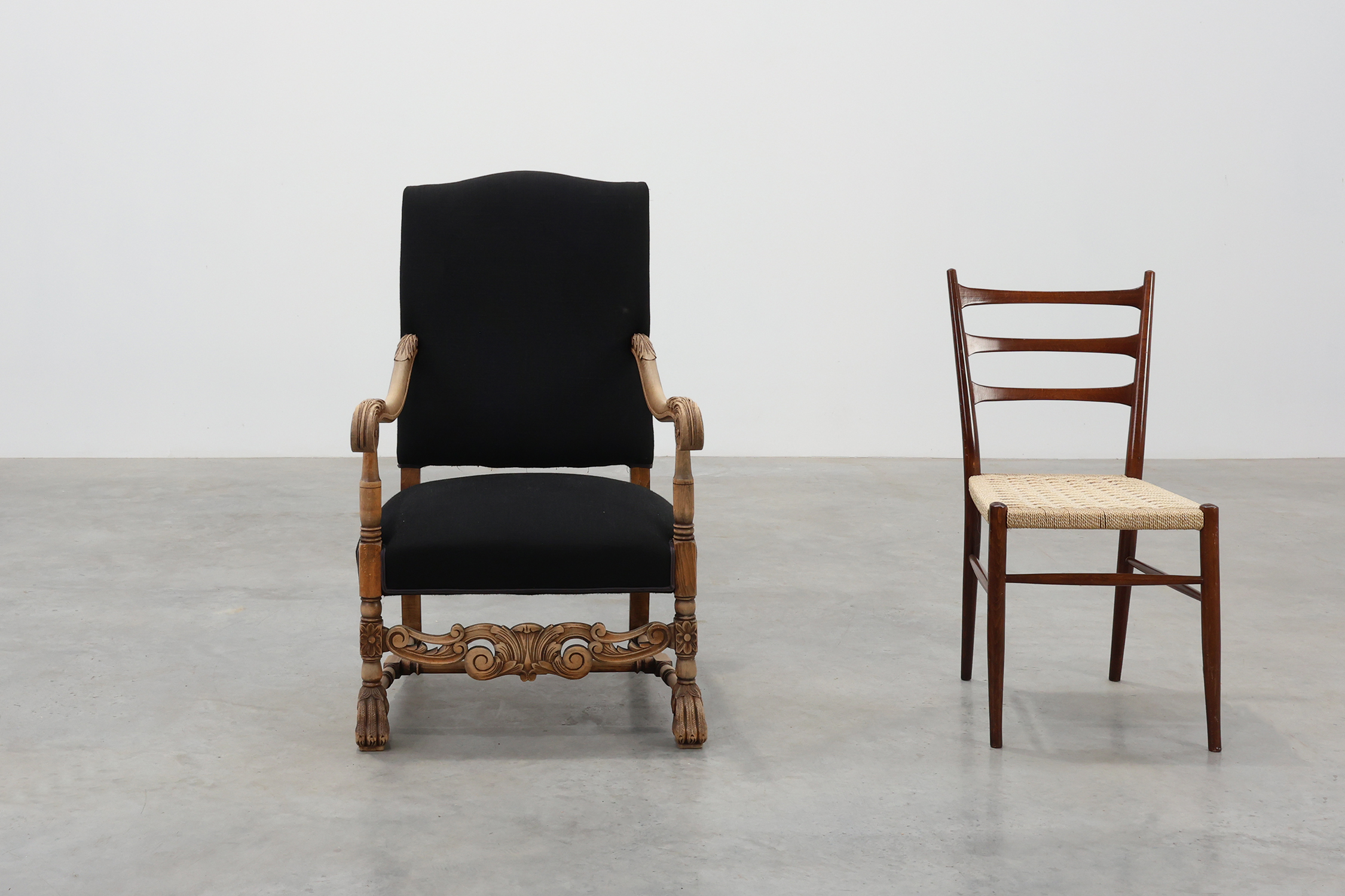 19th century Louis XIII armchair in black linen, France thumbnail